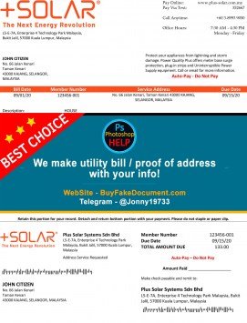 Malaysia Plus Solar Systems Sdn Bhd Sample Fake utility bill